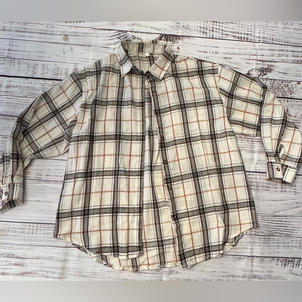 Amazon Women's Plaid Button Down Shirt - Cream, Black, Brown